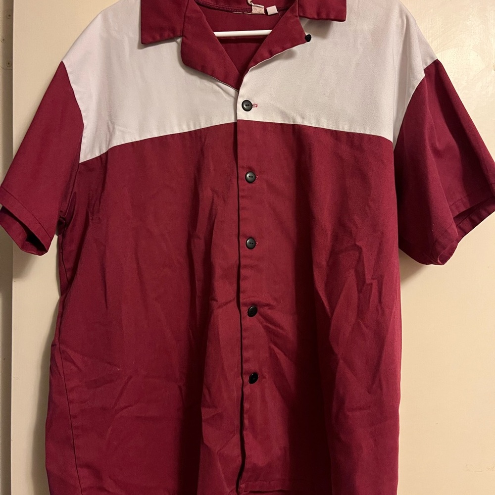 50s Style White and Burgundy Two Tone Shirt